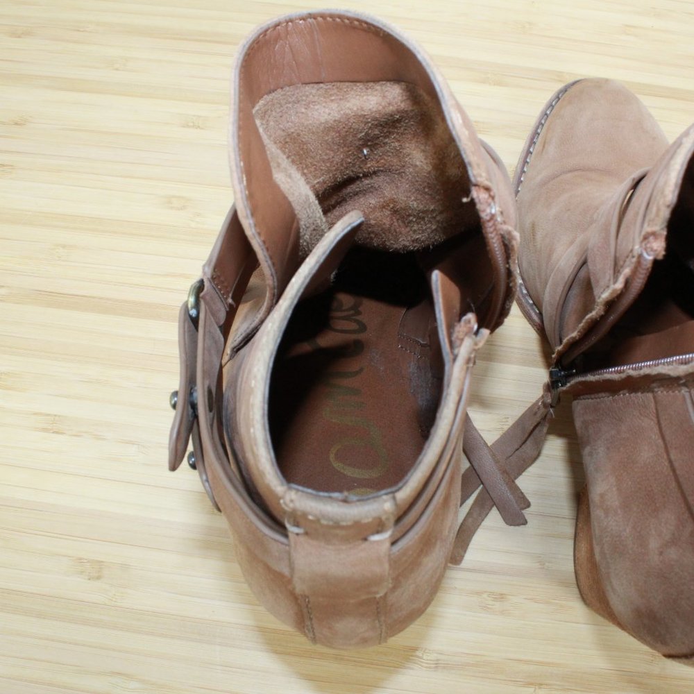Sam Edelman Merton Brown Suede Nubuck Leather Strap Heeled Boots Size 9 - Picture 11 of 12